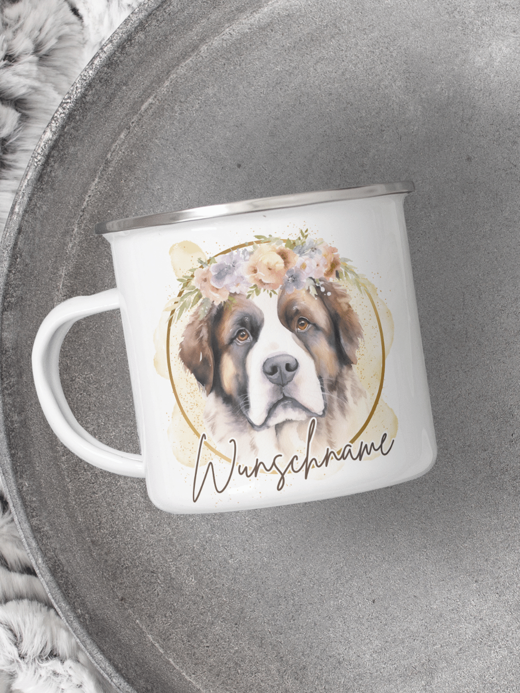Emaillebecher mit personalisiertem Motiv – langlebig und einzigartig – ideal für Achtsamkeit, Geschenke und entspannte Momente