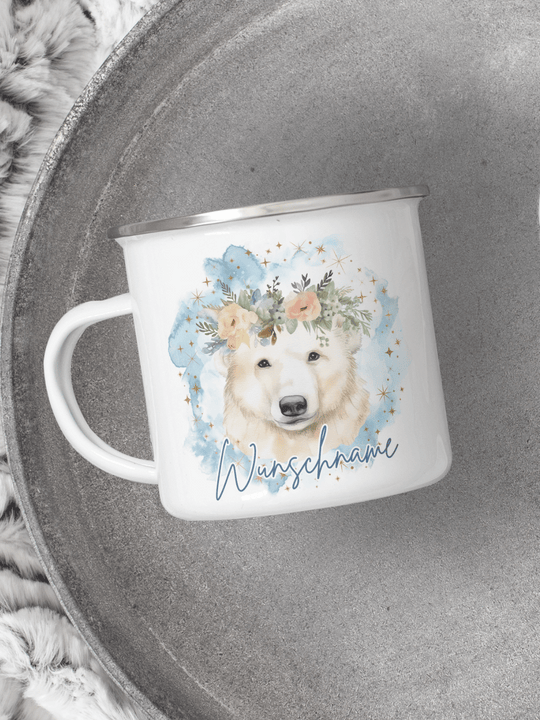Emaillebecher mit personalisiertem Motiv – langlebig und einzigartig – ideal für Achtsamkeit, Geschenke und entspannte Momente