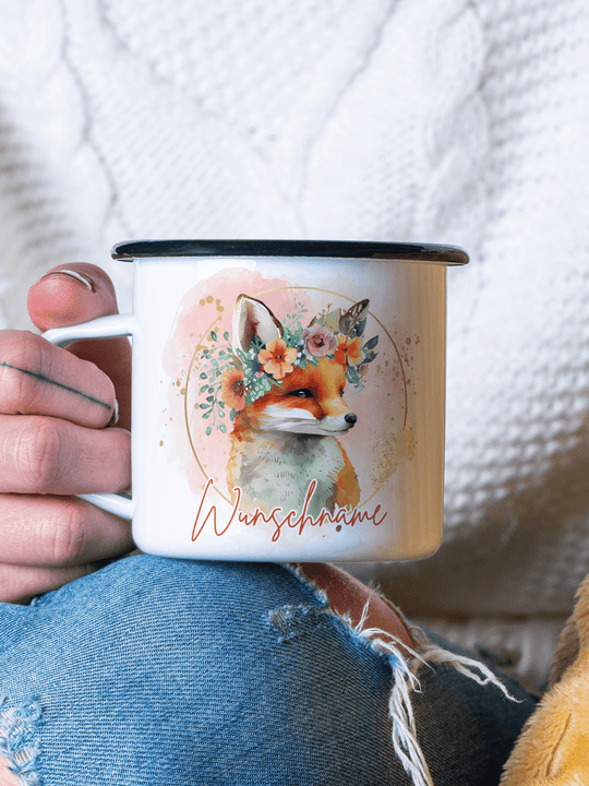 Emaillebecher mit personalisiertem Motiv – langlebig und einzigartig – ideal für Achtsamkeit, Geschenke und entspannte Momente