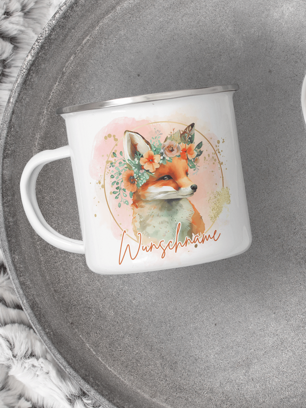 Emaillebecher mit personalisiertem Motiv – langlebig und einzigartig – ideal für Achtsamkeit, Geschenke und entspannte Momente