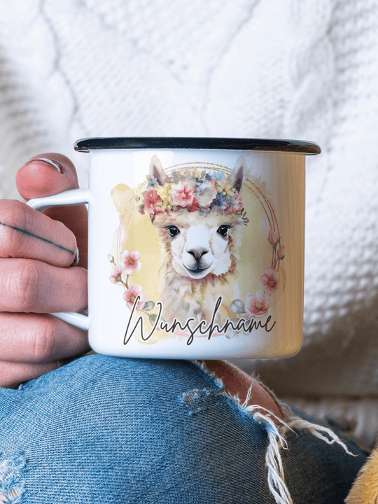 Emaillebecher mit personalisiertem Motiv – langlebig und einzigartig – ideal für Achtsamkeit, Geschenke und entspannte Momente