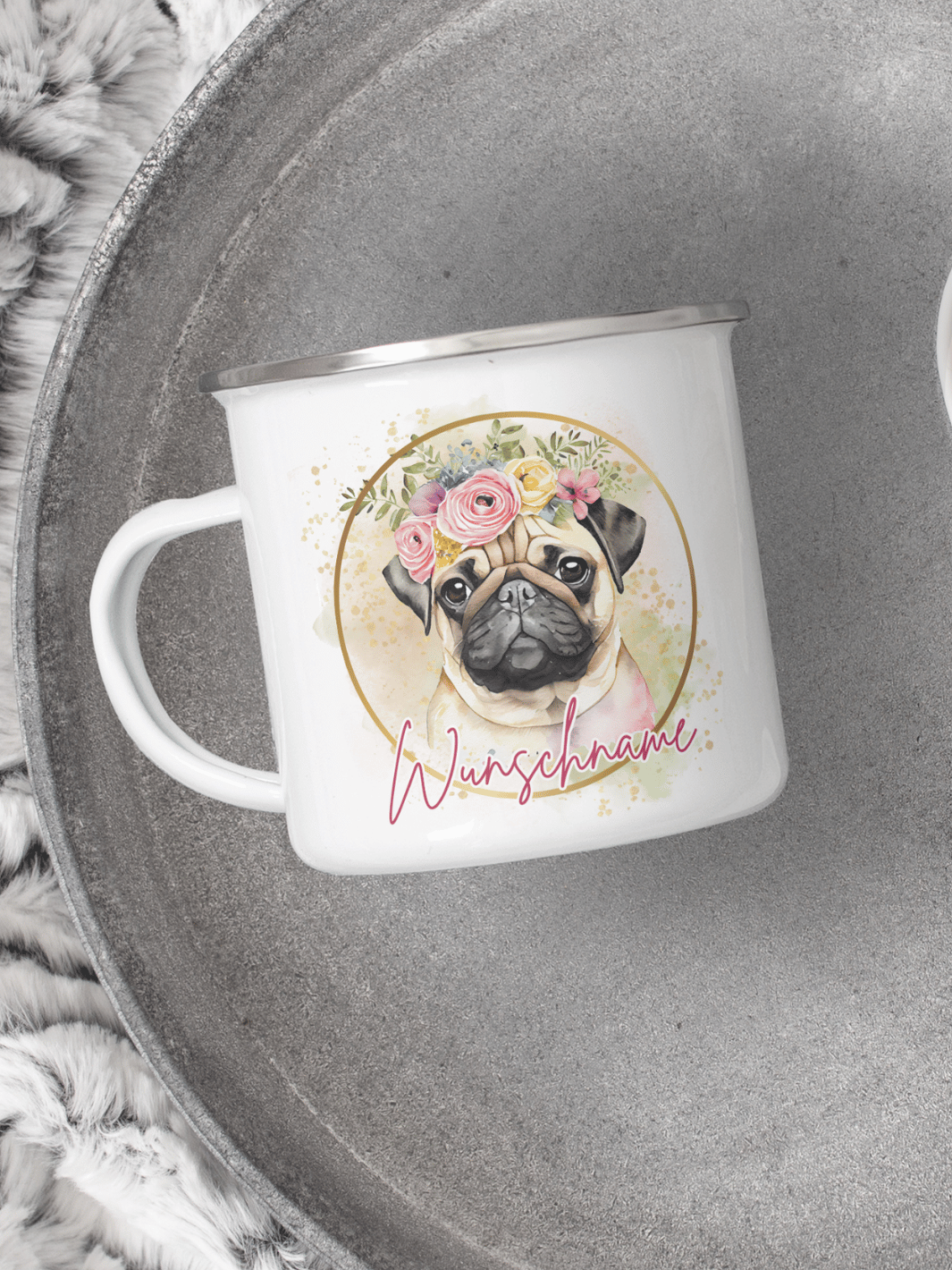 Emaillebecher mit personalisiertem Motiv – langlebig und einzigartig – ideal für Achtsamkeit, Geschenke und entspannte Momente