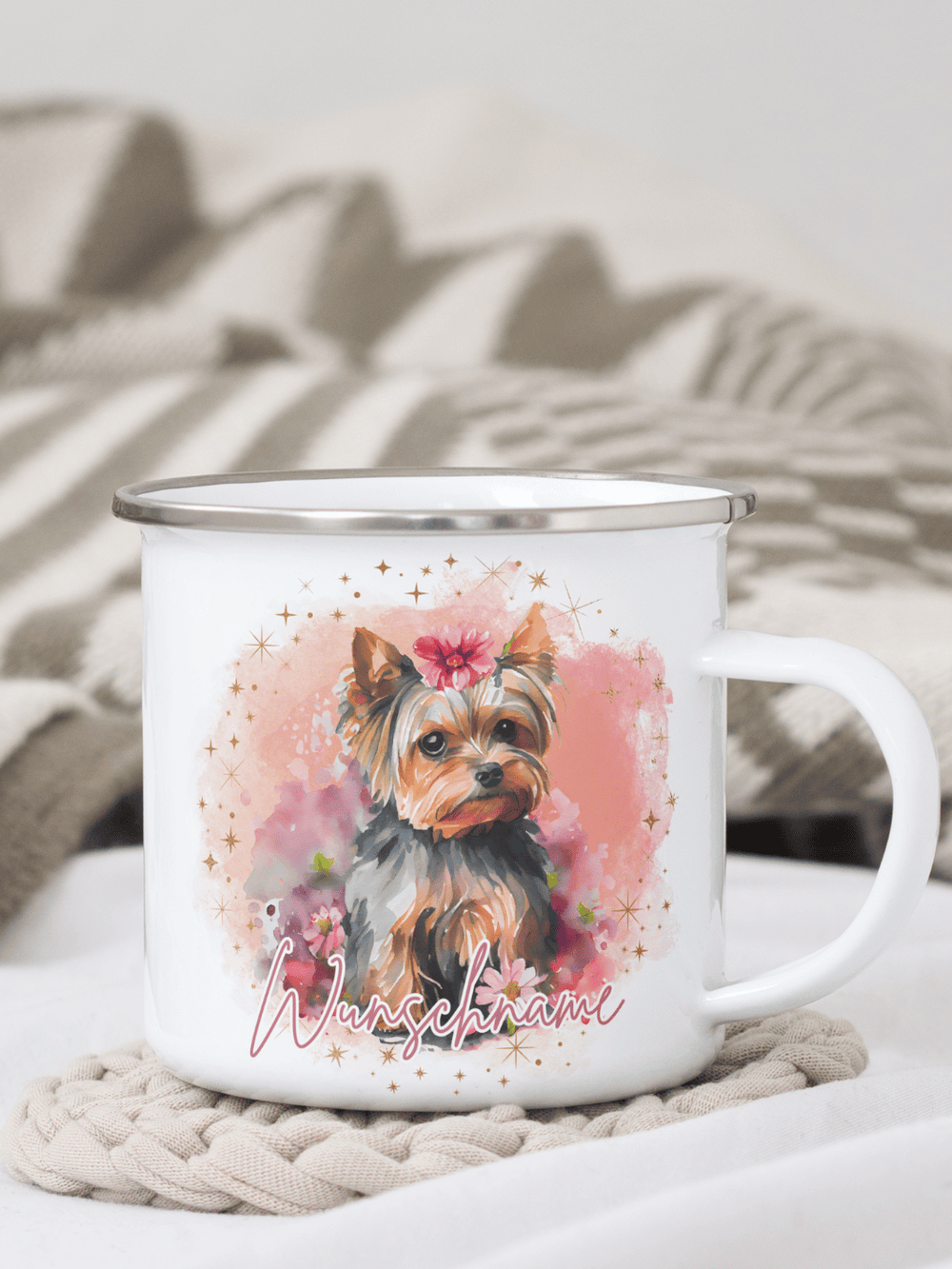 Terrier - Emaillebecher mit personalisiertem Motiv – langlebig und einzigartig – ideal für Achtsamkeit, Geschenke und entspannte Momente