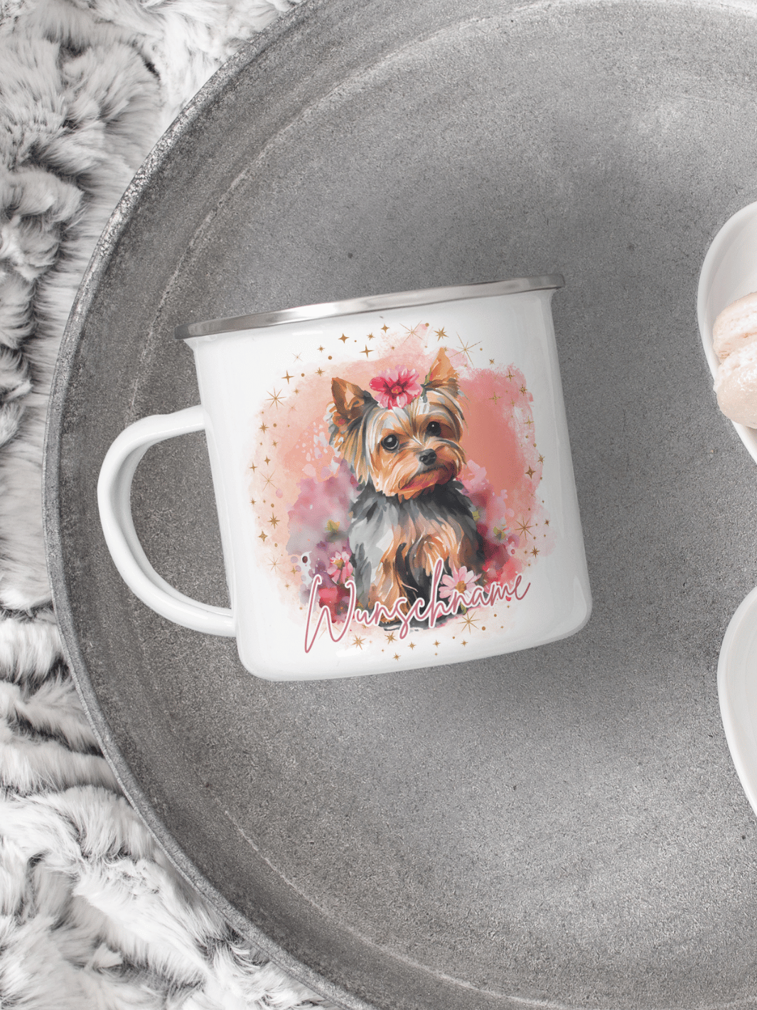 Terrier - Emaillebecher mit personalisiertem Motiv – langlebig und einzigartig – ideal für Achtsamkeit, Geschenke und entspannte Momente
