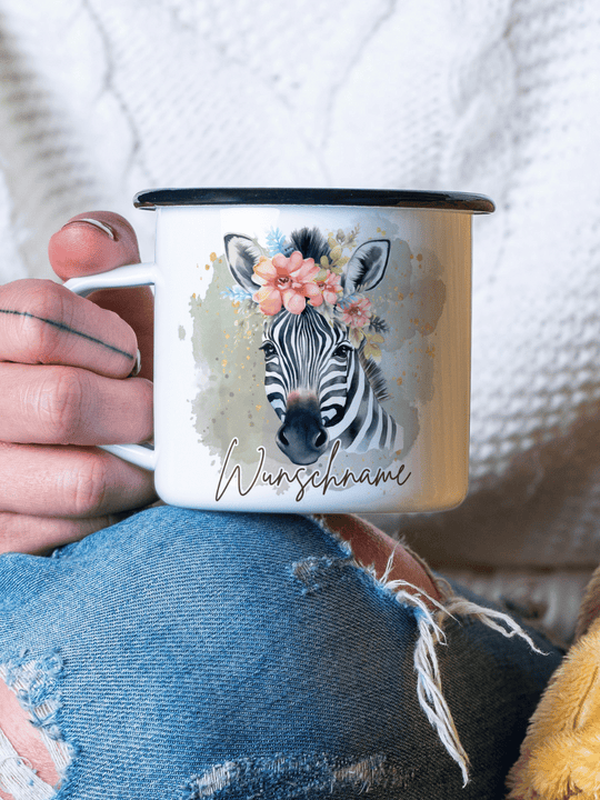 Emaillebecher mit personalisiertem Motiv – langlebig und einzigartig – ideal für Achtsamkeit, Geschenke und entspannte Momente