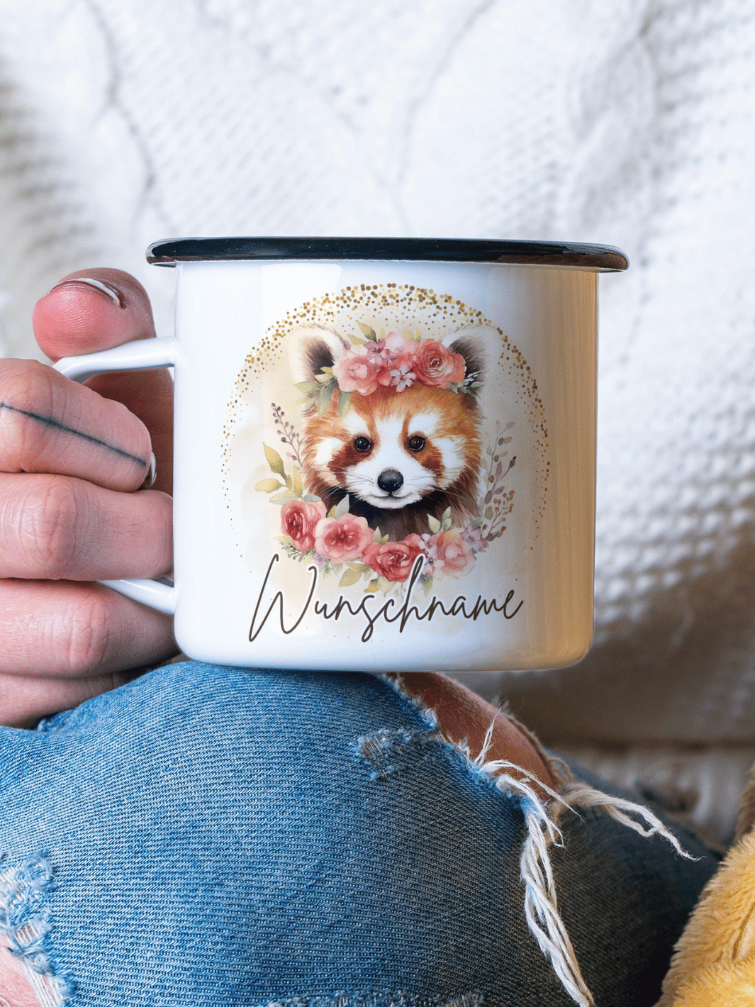 Emaillebecher mit personalisiertem Motiv – langlebig und einzigartig – ideal für Achtsamkeit, Geschenke und entspannte Momente