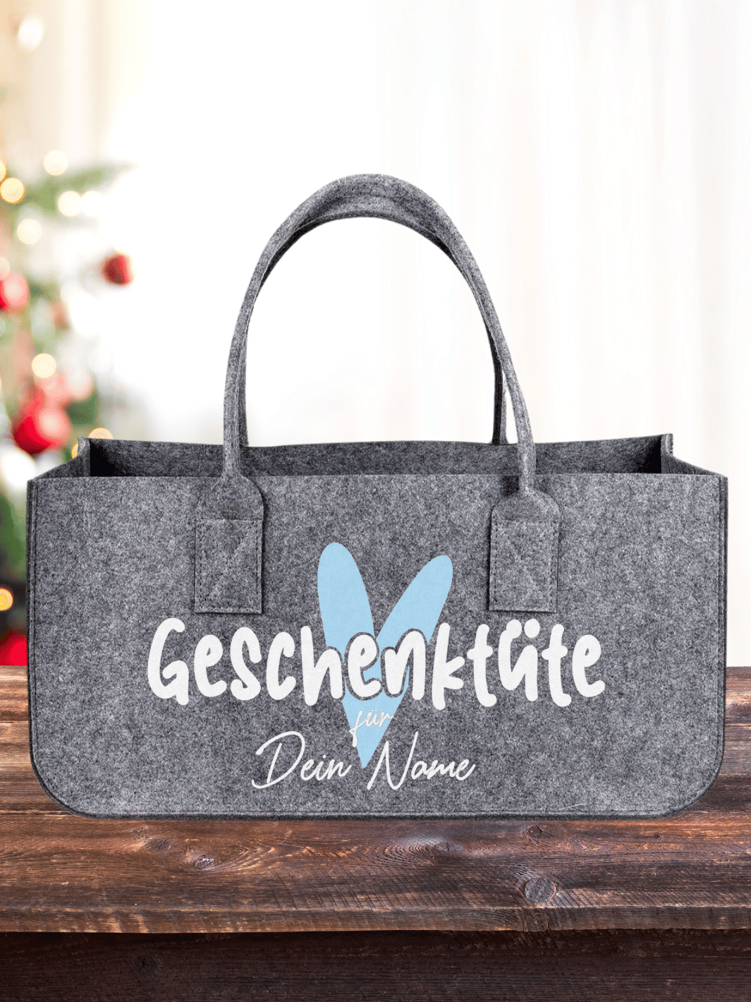 GESCHENKTÜTE Filz-Tasche | Shopper (personalisierbar) | Herz blau