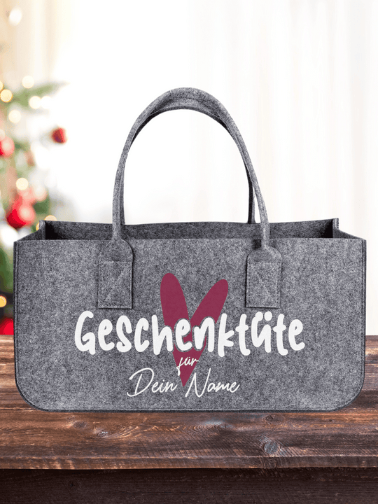 GESCHENKTÜTE Filz-Tasche | Shopper (personalisierbar) | Herz burgunderrot