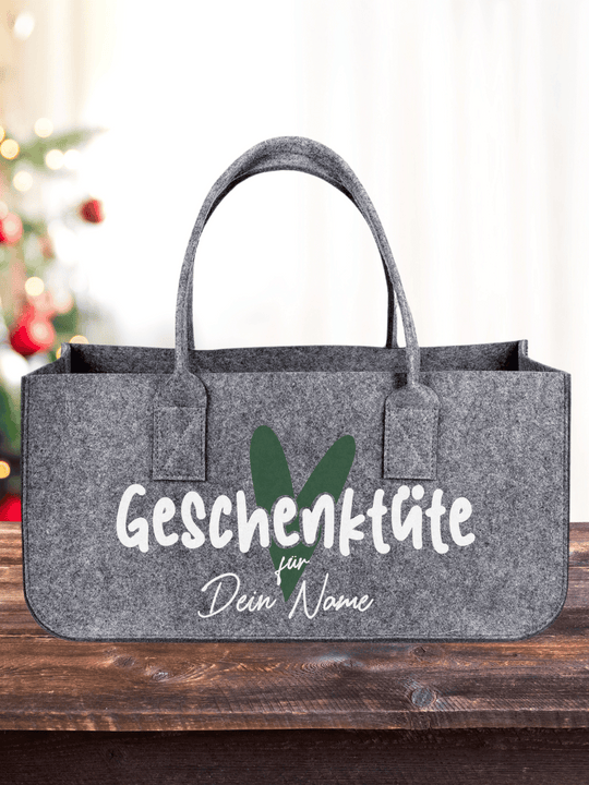 GESCHENKTÜTE Filz-Tasche | Shopper (personalisierbar) | Herz grün