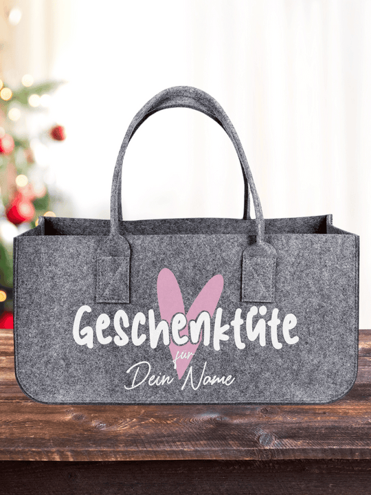 GESCHENKTÜTE Filz-Tasche | Shopper (personalisierbar) | Herz rosa