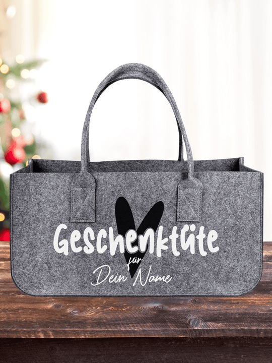 GESCHENKTÜTE Filz-Tasche | Shopper (personalisierbar) | Herz schwarz