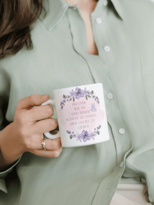 Keramiktasse mit Spruch „Freunde wie du sind schwer zu finden“ – Geschenk für beste Freundin, Verbundenheit, Dankbarkeit & Nähe