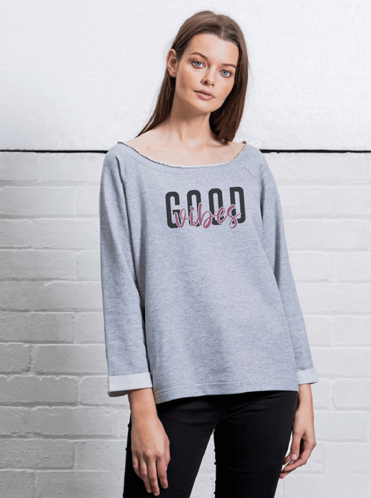 GOOD VIBES Damen Flashdance Sweatshirt graumeliert