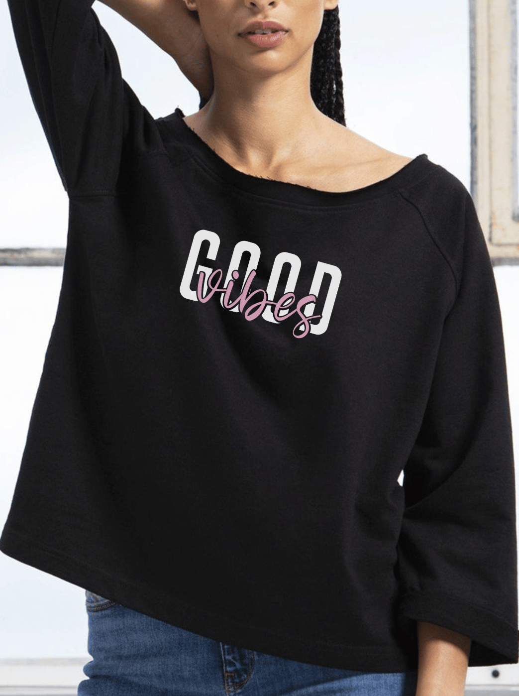 GOOD VIBES Damen Flashdance Sweatshirt schwarz