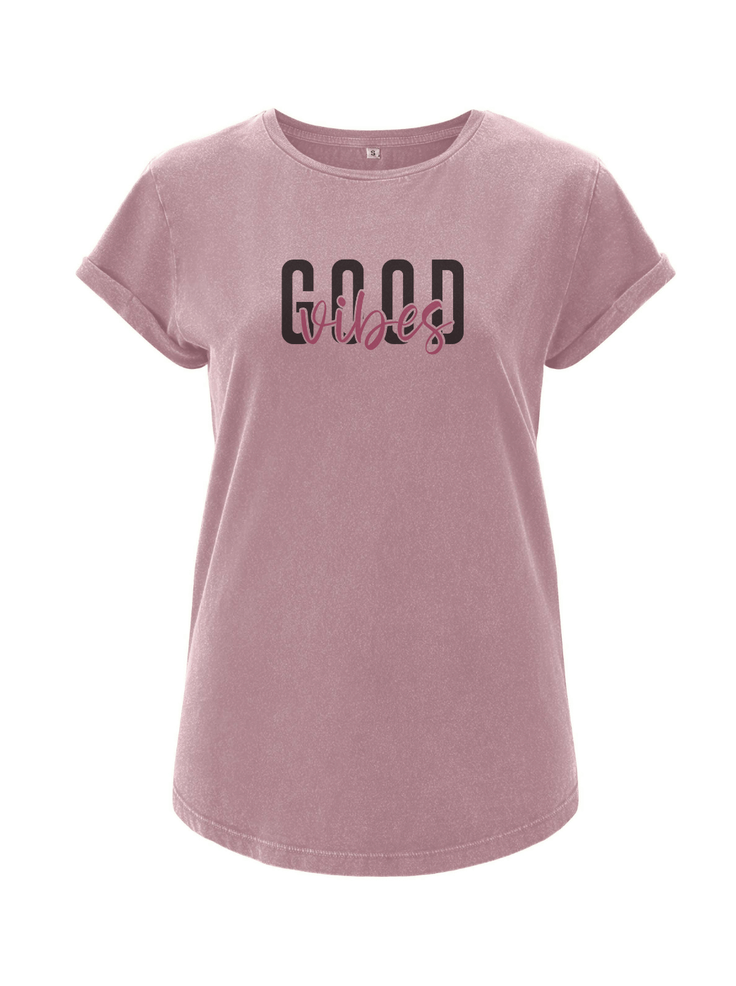 GOOD VIBES Damen T-Shirt rolled arms purple rose