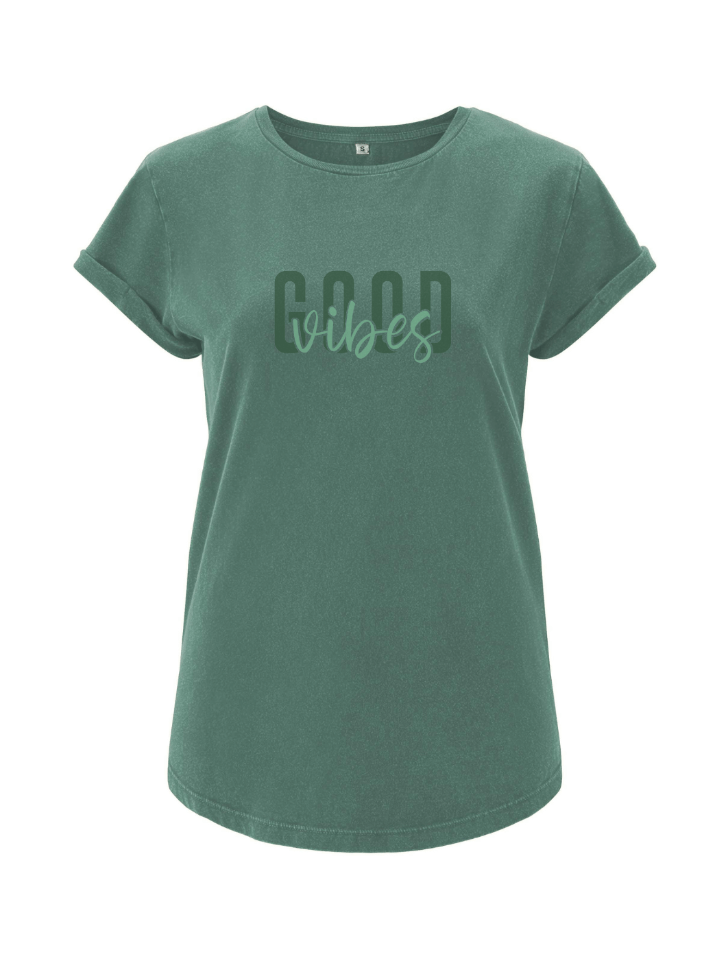 GOOD VIBES Damen T-Shirt rolled arms sage green