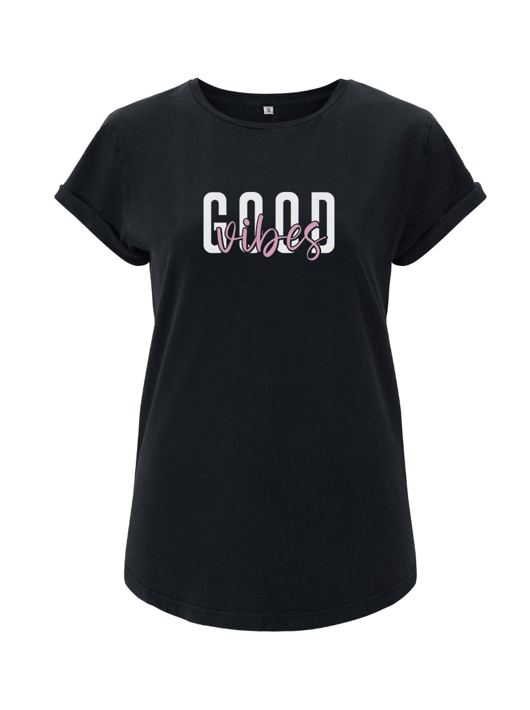 GOOD VIBES Damen T-Shirt rolled arms schwarz