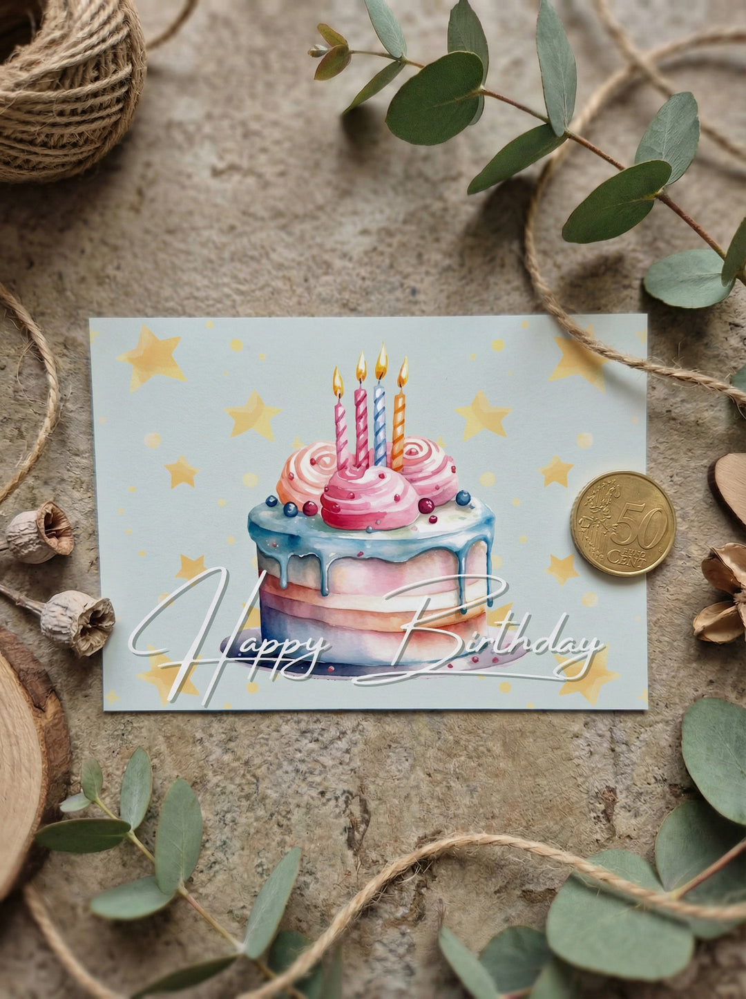 Happy Birthday - Postkarte aus recycelten Papier als achtsames Geschenk für Frauen. Alles auf Anfang - der nachhaltige, achtsame Geschenkeshop aus Bedburg NRW