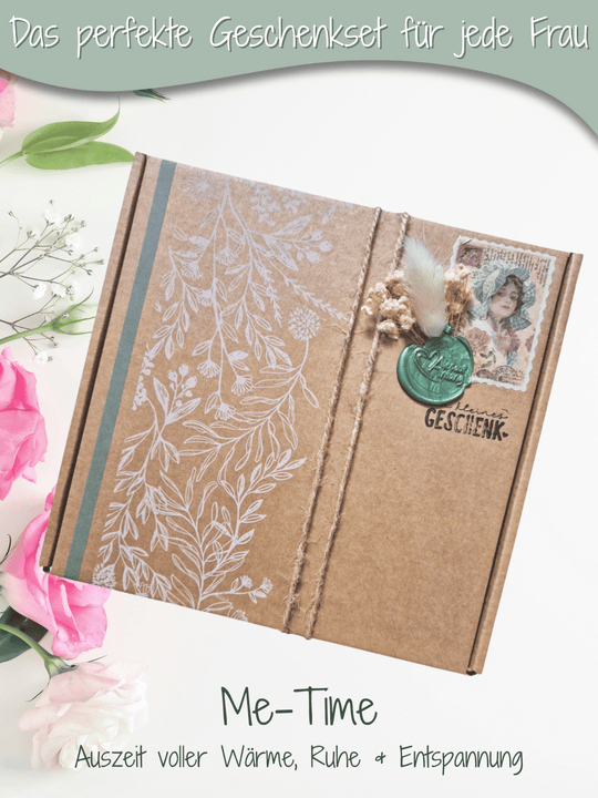 Nachhaltige Geschenkbox Me-Time – handgemacht und liebevoll dekoriert, das perfekte Geschenk für Freundin, voller Achtsamkeit und Herz. Bei Alles auf Anfang, Geschenke für Herz & Seele findest du viele personalisierbare, nachhaltige und handgefertigte Geschenkideen für mehr Me-Time, Selbstliebe und Spaß am Leben.