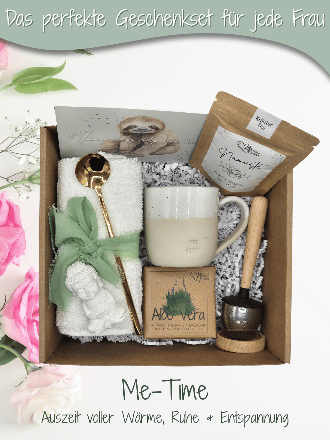 Nachhaltige Geschenkbox Me-Time – handgemacht und liebevoll dekoriert, das perfekte Geschenk für Freundin, voller Achtsamkeit und Herz. Bei Alles auf Anfang, Geschenke für Herz & Seele findest du viele personalisierbare, nachhaltige und handgefertigte Geschenkideen für mehr Me-Time, Selbstliebe und Spaß am Leben.