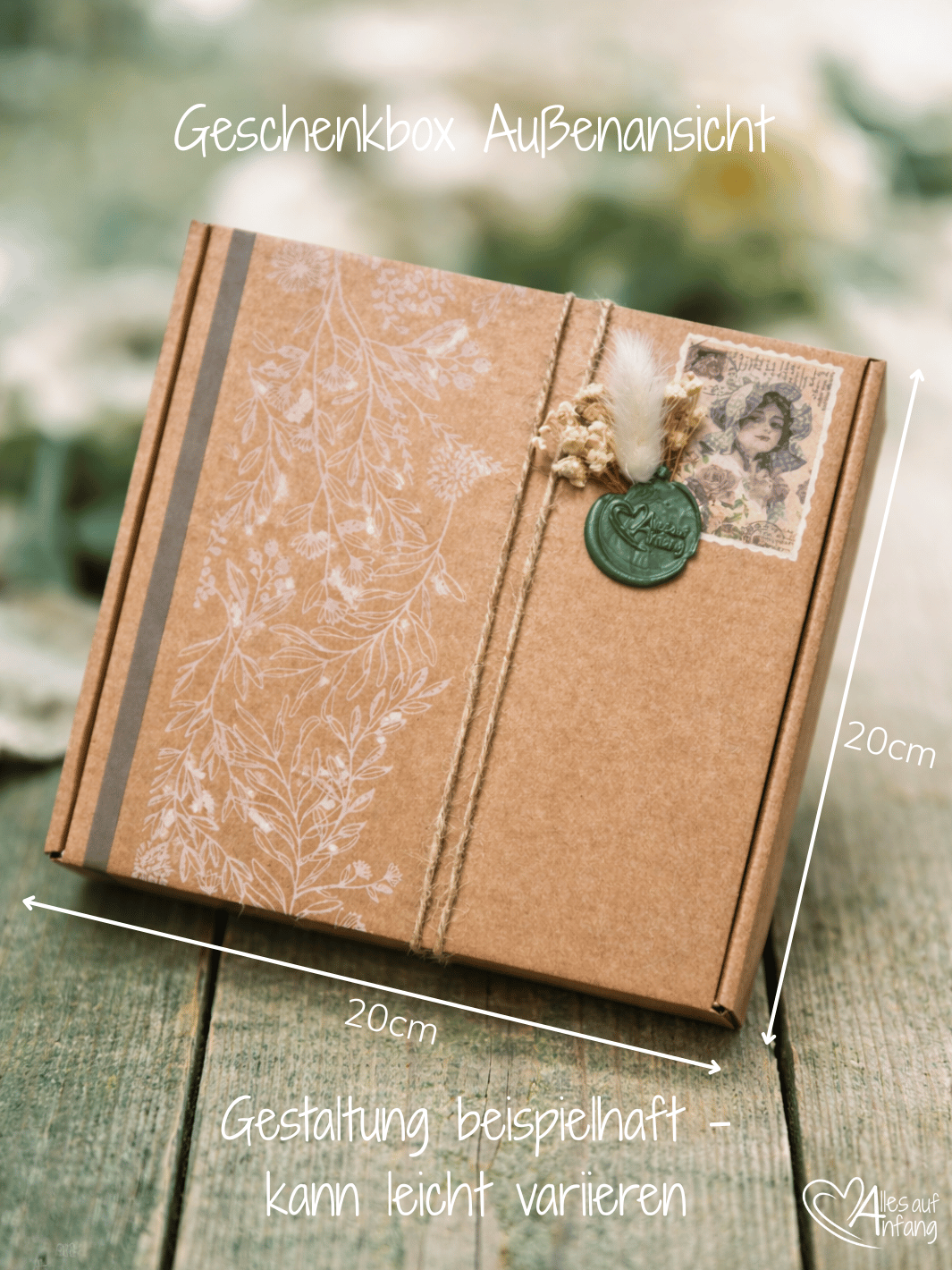 Maßangaben von nachhaltiger Geschenkbox Me-Time. Achtsame Geschenke für Frauen bei Alles auf Anfang in Bedburg, NRW