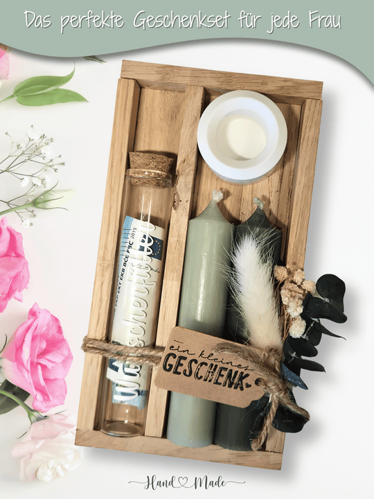 Nachhaltiges Geld-Geschenk-Set – handgemacht und liebevoll dekoriert, das perfekte Geschenk für Freundin, voller Achtsamkeit und Herz. Bei Alles auf Anfang, Geschenke für Herz & Seele findest du viele personalisierbare, nachhaltige und handgefertigte Geschenkideen für mehr Me-Time, Selbstliebe und Spaß am Leben.