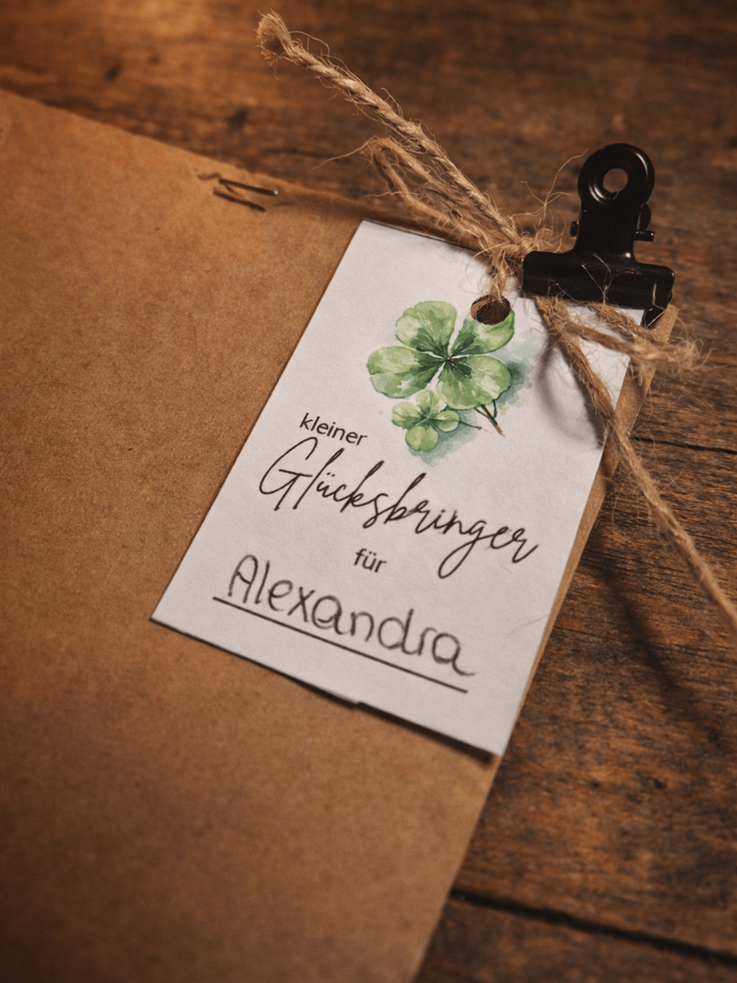 Wundertüte Glücksbringer Etikett mit Name - achtsame Geschenke für Frauen bei Alles auf Anfang in Bedburg NRW. Nachhaltig, handgemacht und personalisierbar