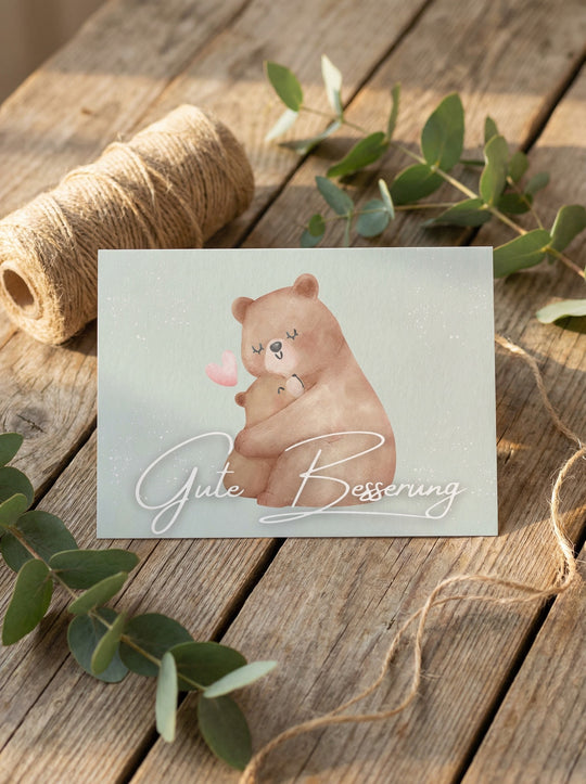 Gute Besserung - Postkarte aus recycelten Papier. Wunderschönes, achtsames Geschenk für Frauen von Alles auf Anfang - dem Geschenkeshop aus Bedburg NRW