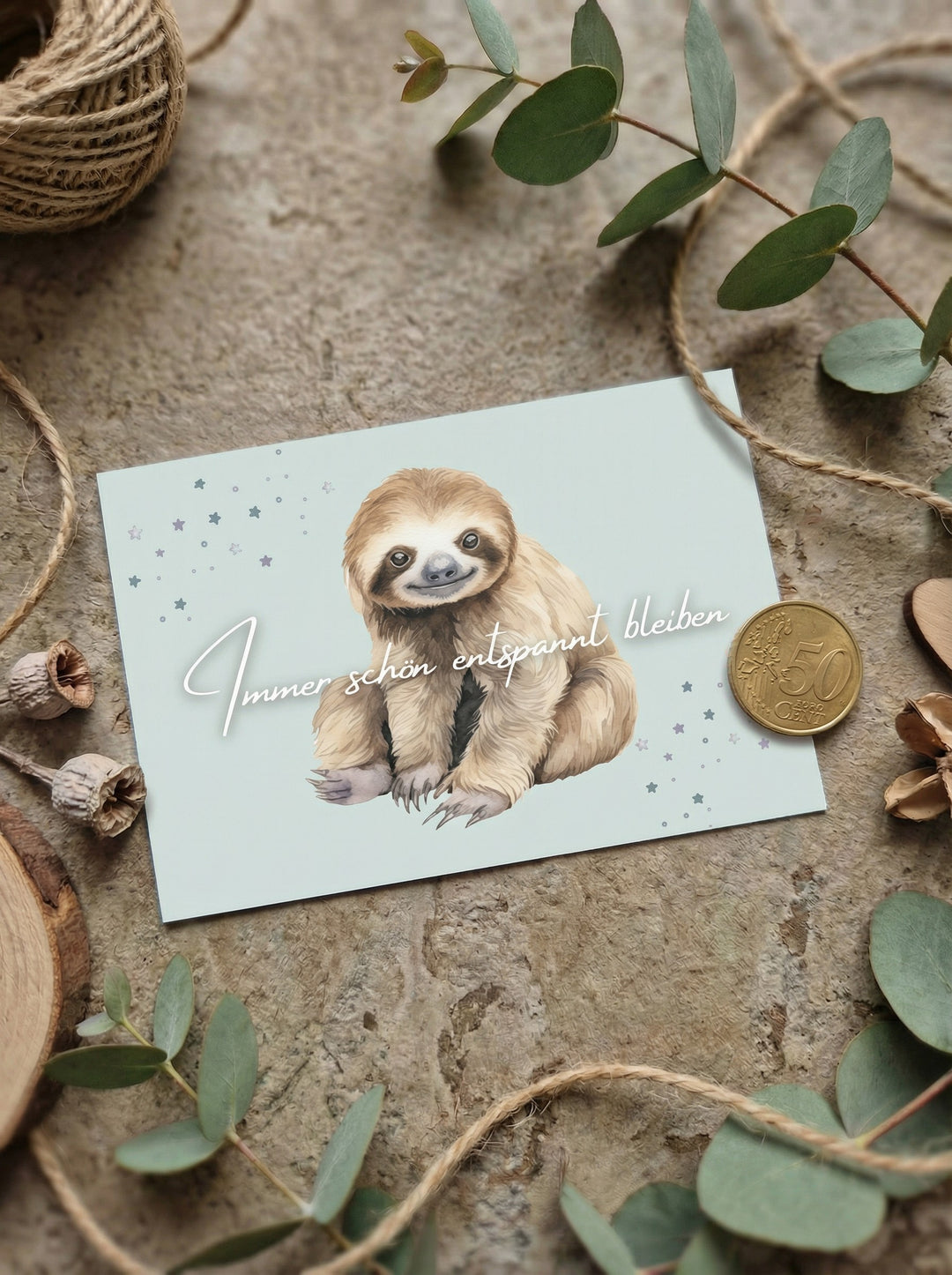 Immer schön entspannt bleiben - Postkarte aus recycelten Papier als achtsames Geschenk für Frauen. Alles auf Anfang - der nachhaltige, achtsame Geschenkeshop aus Bedburg NRW