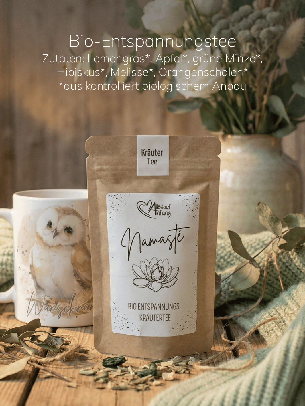 Inhaltsstoffe von Bio-Entspannungstee Namaste -achtsame Geschenke für Frauen bei Alles auf Anfang in Bedburg, NRW