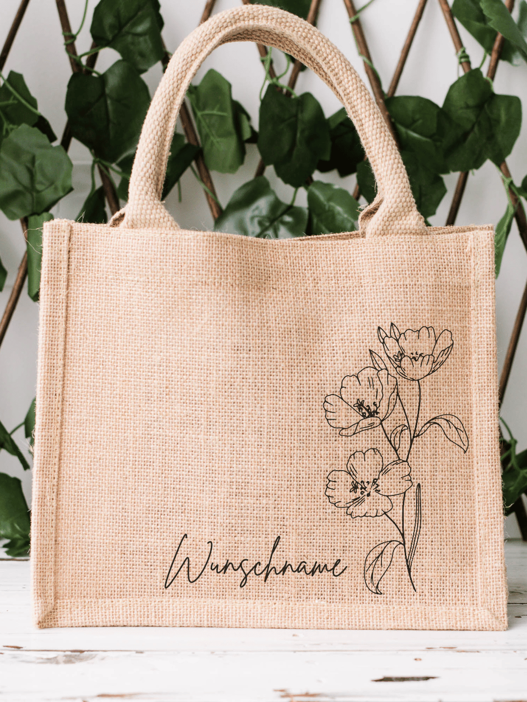 FLOWERS Jute Tasche (personalisierbar)