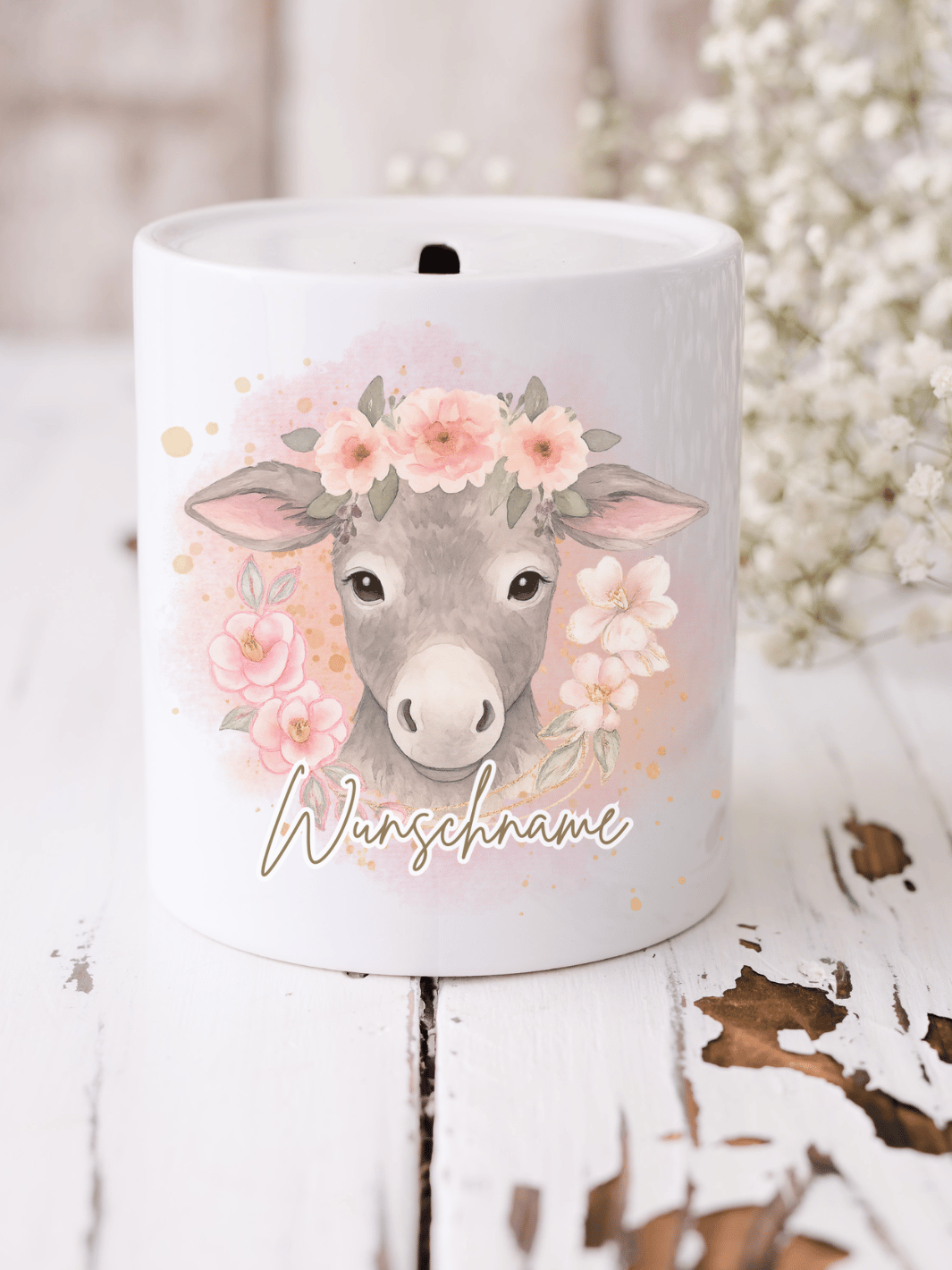 Keramikspardose mit niedlichem Motiv – nachhaltige Sparidee aus hochwertiger Keramik, kleines Geschenk für Kinder und Erwachsene, ideales Accessoire zum Sparen von Münzen und Scheinen, liebevoll illustriert.
