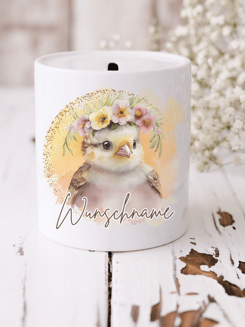 Keramikspardose mit niedlichem Motiv – nachhaltige Sparidee aus hochwertiger Keramik, kleines Geschenk für Kinder und Erwachsene, ideales Accessoire zum Sparen von Münzen und Scheinen, liebevoll illustriert.