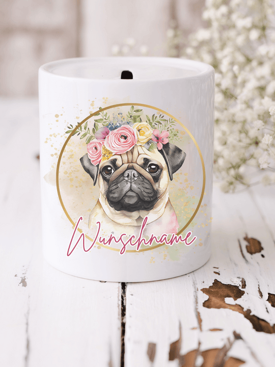 Keramikspardose mit niedlichem Motiv – nachhaltige Sparidee aus hochwertiger Keramik, kleines Geschenk für Kinder und Erwachsene, ideales Accessoire zum Sparen von Münzen und Scheinen, liebevoll illustriert.