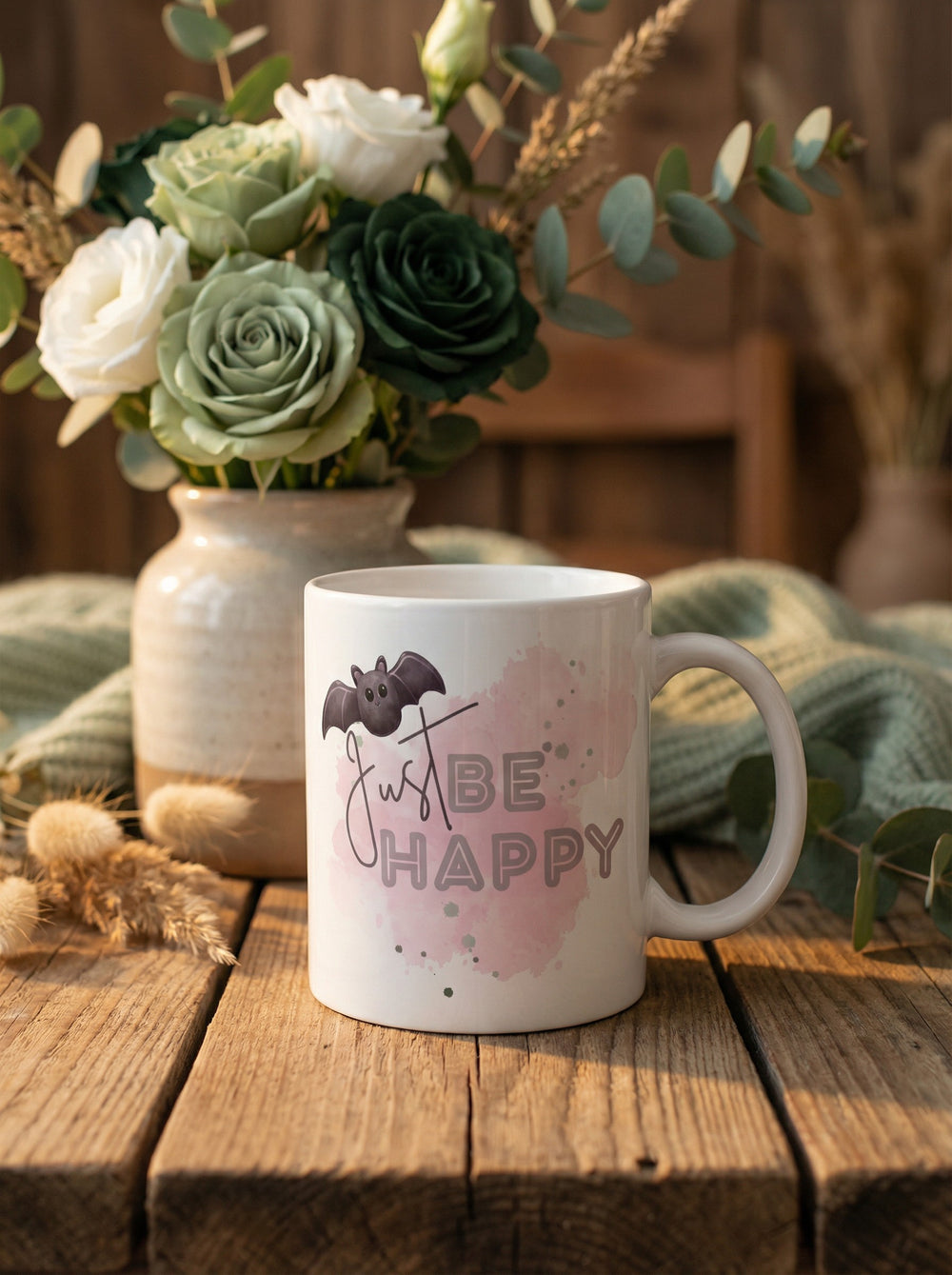 Keramiktasse Be Happy - achtsame Geschenke für Frauen bei Alles auf Anfang in Bedburg, NRW