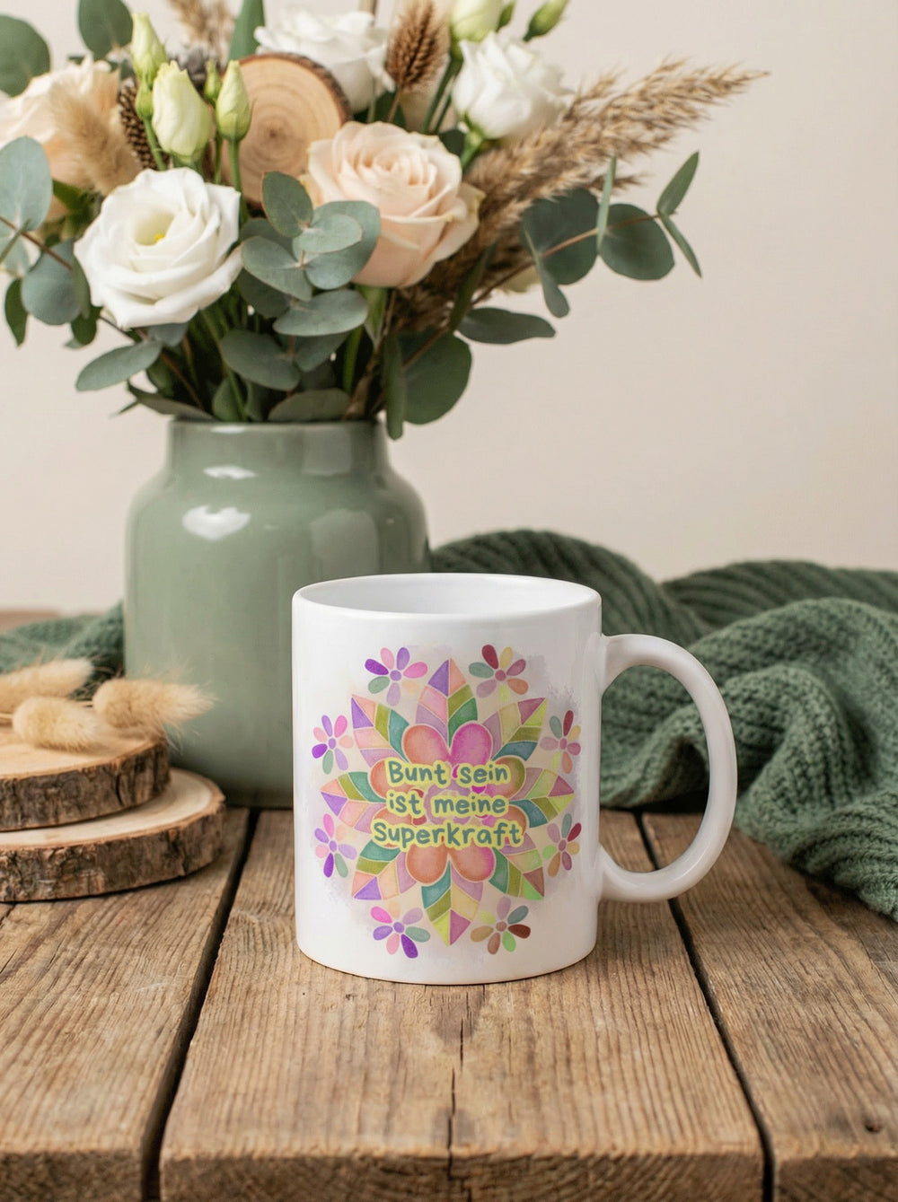 Keramiktasse Bunt sein ist meine Superkraft - achtsame Geschenke für Frauen bei Alles auf Anfang in Bedburg, NRW