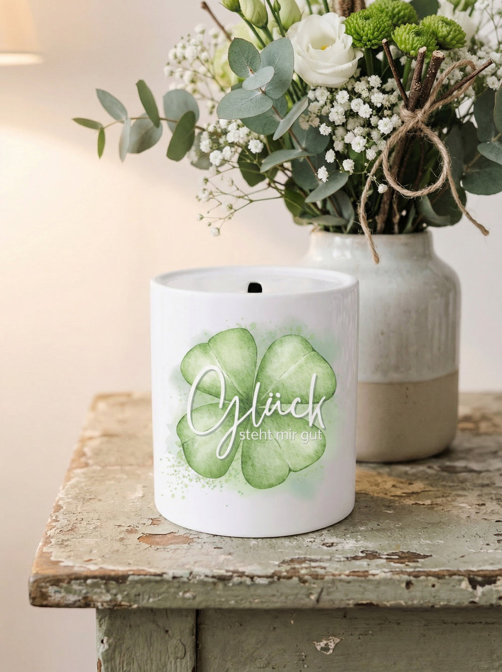 Keramikspardose Glück steht mir personalisiert - achtsame Geschenke für Frauen bei Alles auf Anfang in Bedburg, NRW