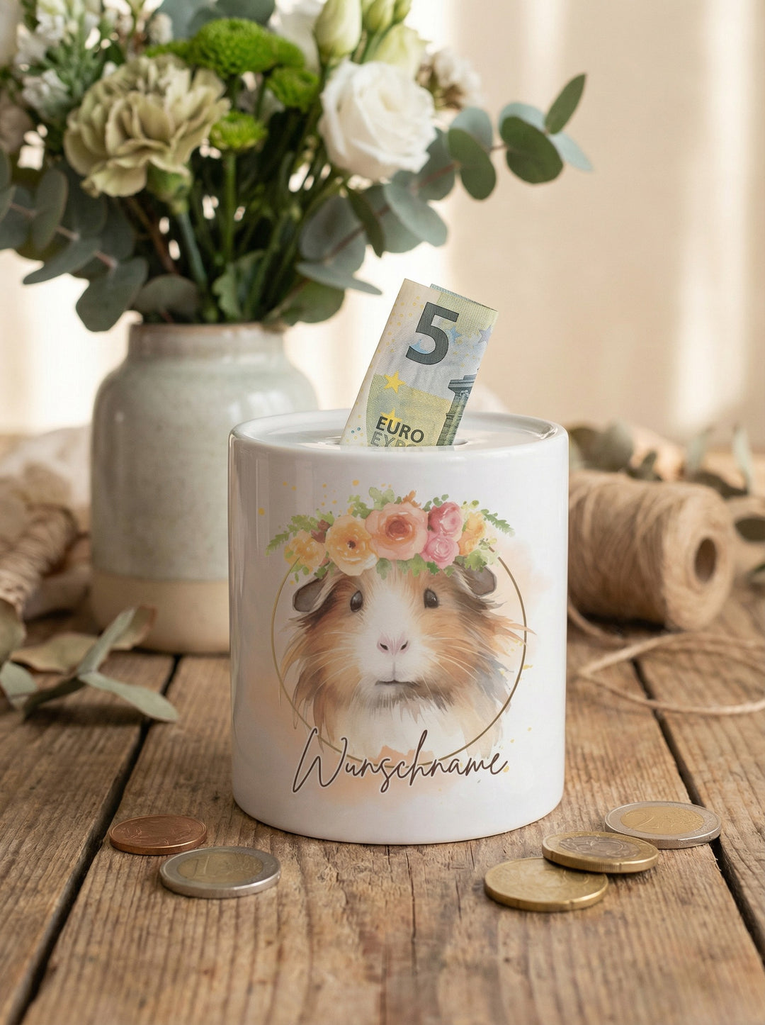 Keramikspardose Meerschweinchen personalisiert - achtsame Geschenke für Frauen bei Alles auf Anfang in Bedburg, NRW