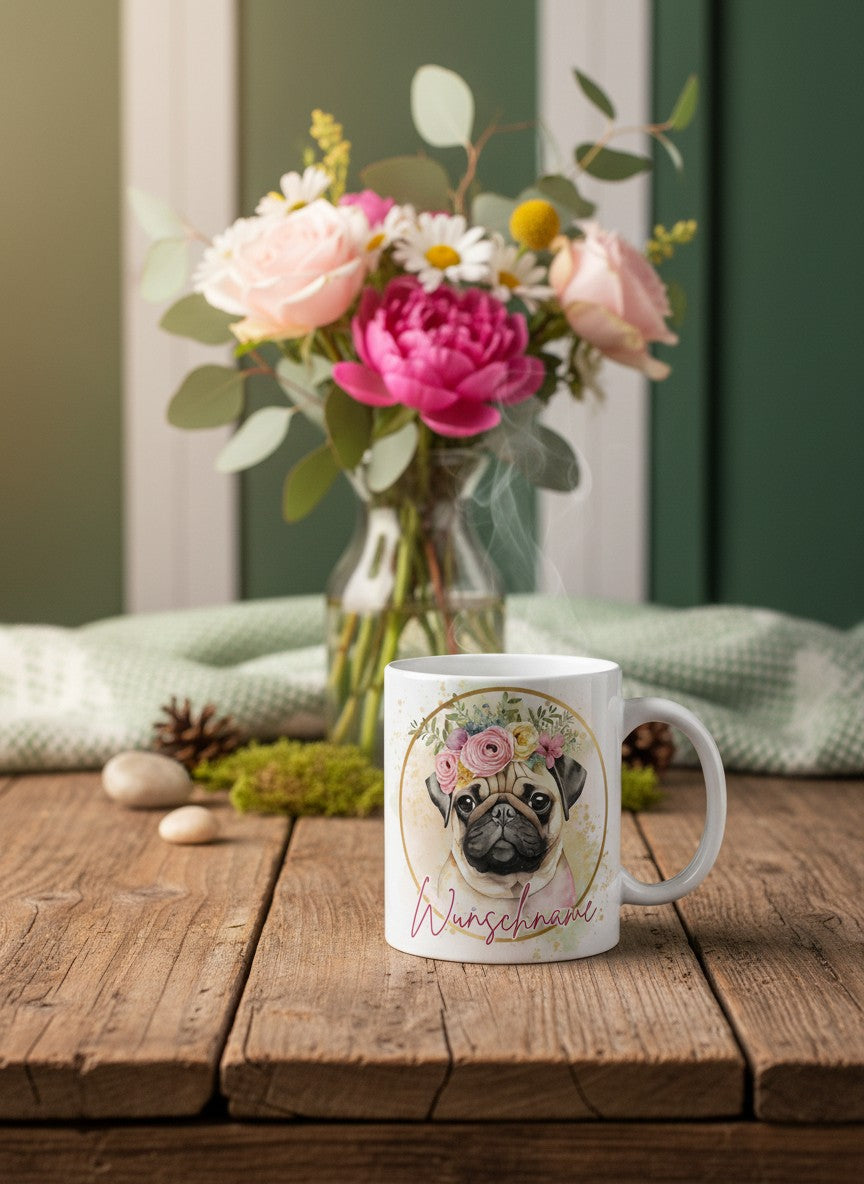 Keramiktasse Mops - achtsame Geschenke für Frauen bei Alles auf Anfang, Bedburg NRW