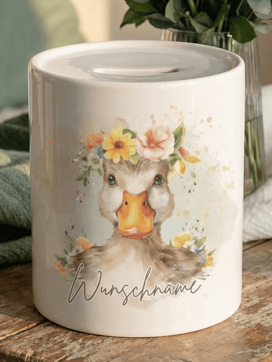 Keramikspardose Ente personalisierbar - Achtsame Geschenke für Frauen bei Alles auf Anfang, Bedburg NRW