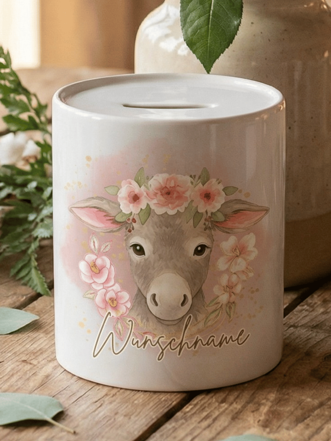 Keramikspardose Esel personalisiert - achtsames Geschenk für Frauen bei Alles auf Anfang, Bedburg NRW