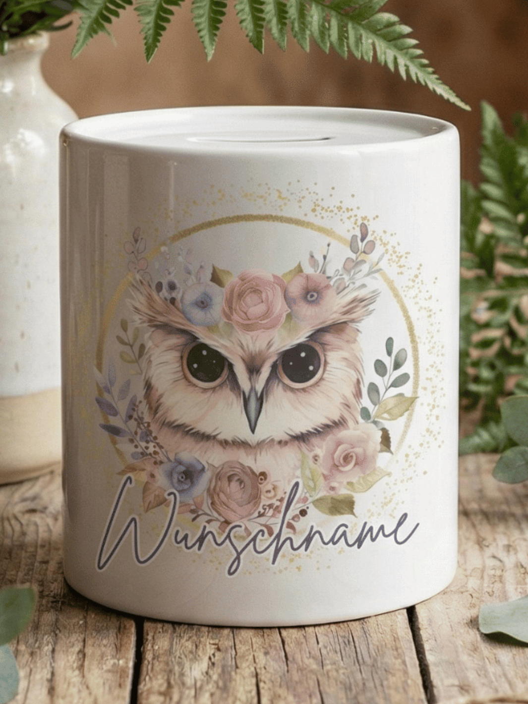 Keramikspardose Eule personalisiert - achtsame Geschenke für Frauen bei Alles auf Anfang, Bedburg NRW