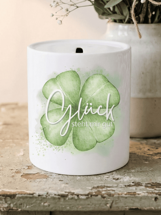 Keramikspardose Glück steht mir personalisiert - achtsame Geschenke für Frauen bei Alles auf Anfang in Bedburg, NRW