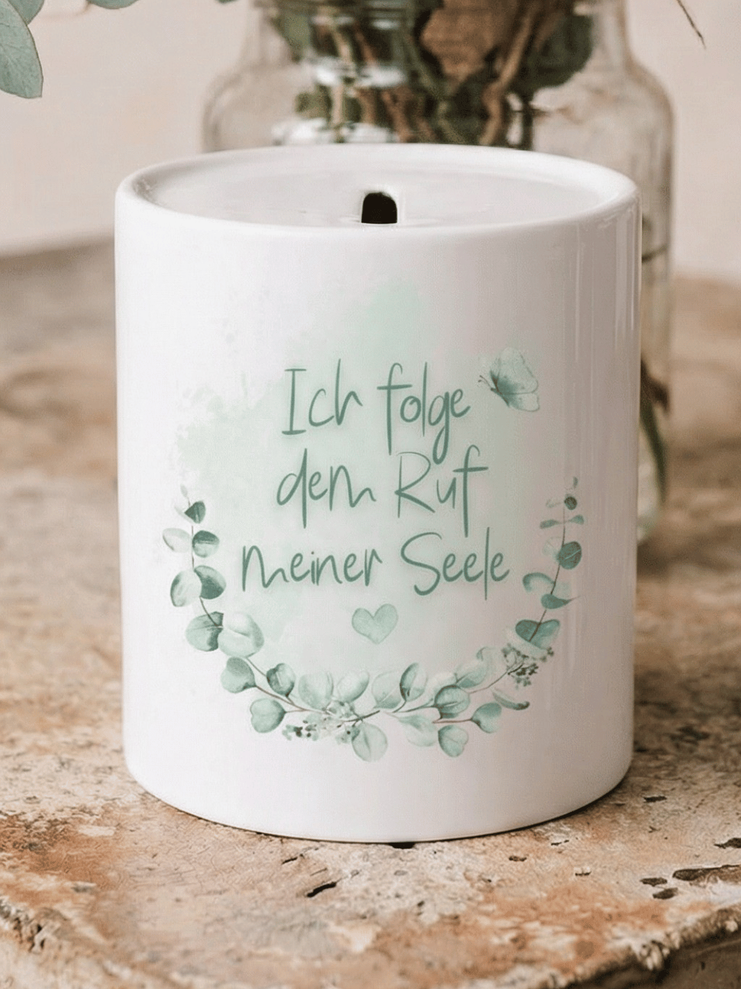 Keramikspardose Ich folge dem Ruf meiner Seele - achtsame Geschenke für Frauen bei Alles auf Anfang in Bedburg, NRW