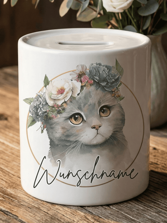 Keramikspardose Katze personalisiert - achtsame Geschenke für Frauen bei Alles auf Anfang, Bedburg NRW