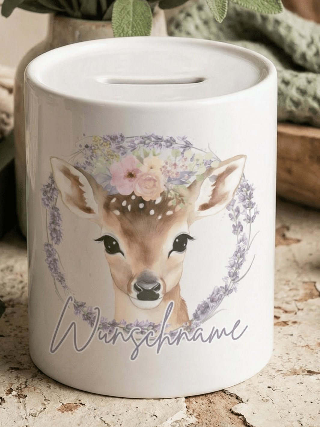 Keramikspardose Reh personalisiert - achtsame Geschenke für Frauen bei Alles auf Anfang, Bedburg NRW