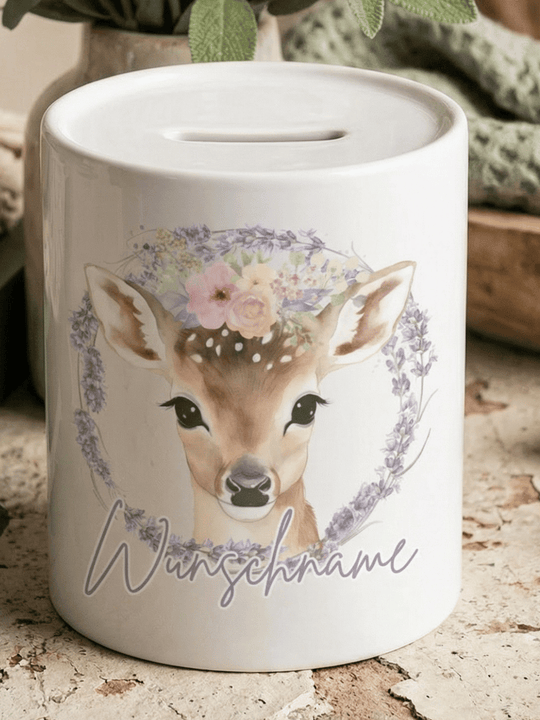 Keramikspardose Reh personalisiert - achtsame Geschenke für Frauen bei Alles auf Anfang, Bedburg NRW