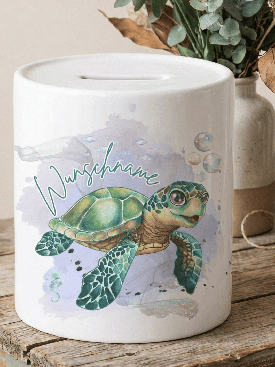 Keramikspardose Schildkröte personalisiert - achtsame Geschenke für Frauen bei Alles auf Anfang, Beburg NRW