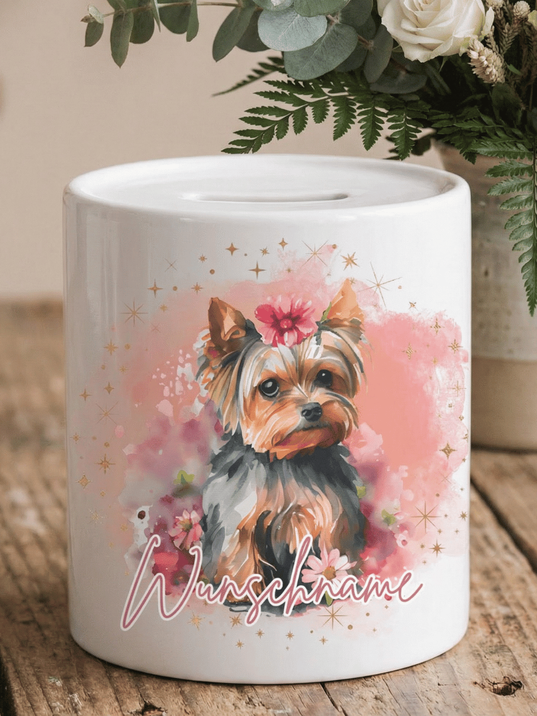 Keramikspardose Terrier personalisiert - achtsame Geschenke für Frauen bei Alles auf Anfang, Bedburg NRW