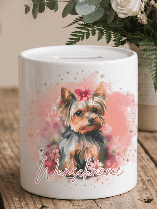 Keramikspardose Terrier personalisiert - achtsame Geschenke für Frauen bei Alles auf Anfang, Bedburg NRW